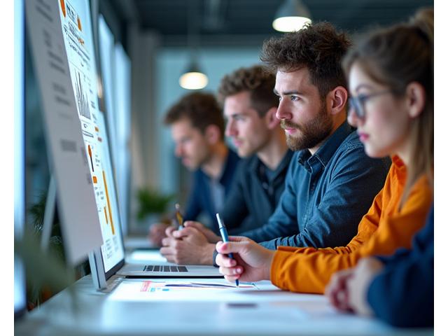 Collaborative team of professionals working in a modern office, representing flexible project staffing.